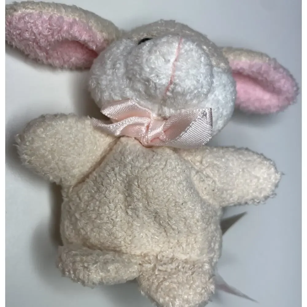 Vintage Russ Puffs Baby Bunny Plush 3” Mini Cream Pink Bow Beanie 20050 NWT